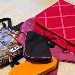 Estée Lauder lipstick and case, plus Lancôme-2 totes and 2 small bags